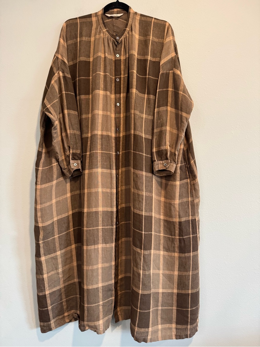 Ichi Antiquites Plaid Linen Dress Lagenlook One Size
